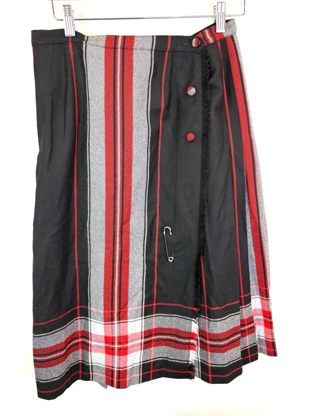 Vintage Aljean 100% wool Red and Black Plaid Midi Skirt size M**